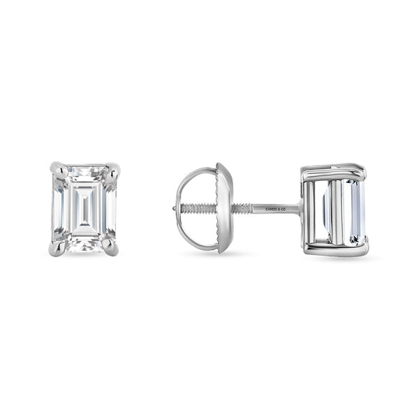 Emerald Diamond Earrings - 4 Prong Screw Back Setting