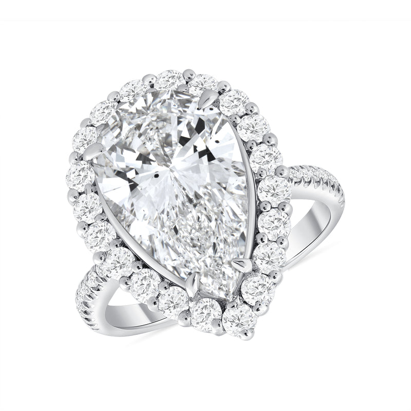 White Gold Pear Shape Diamond Halo Engagement Ring