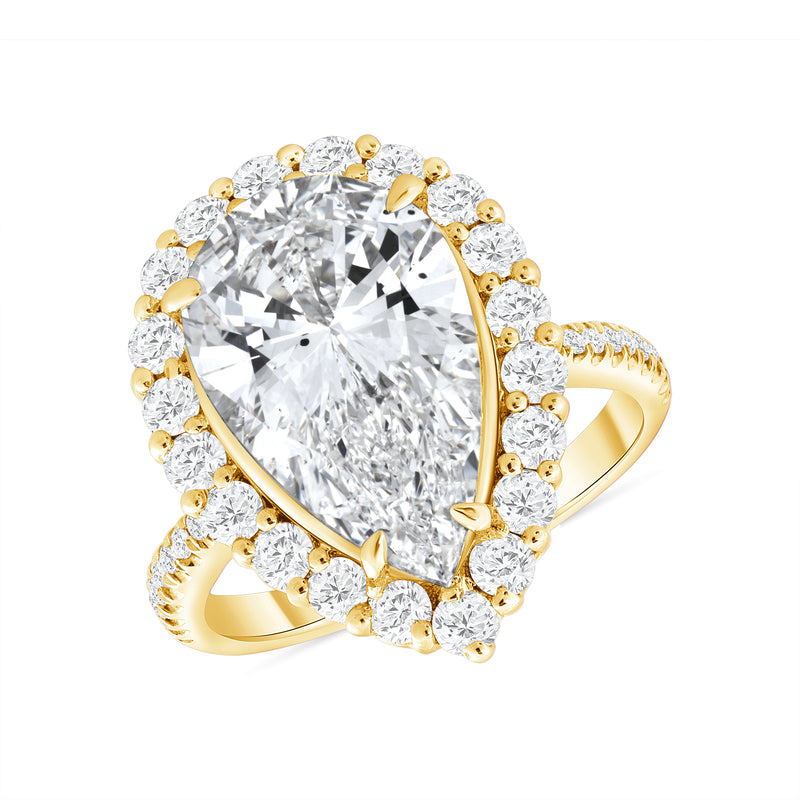 Yellow Gold Pear Shape Diamond Halo Engagement Ring