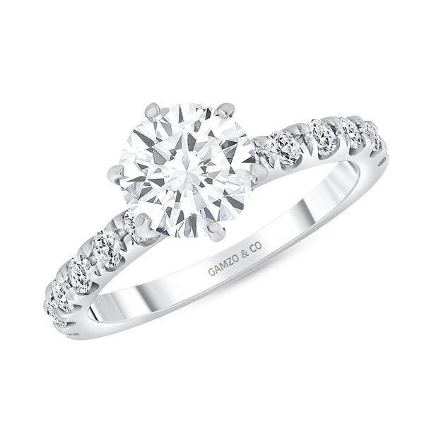 White Gold Prong Diamond Engagement Ring - Round Cut