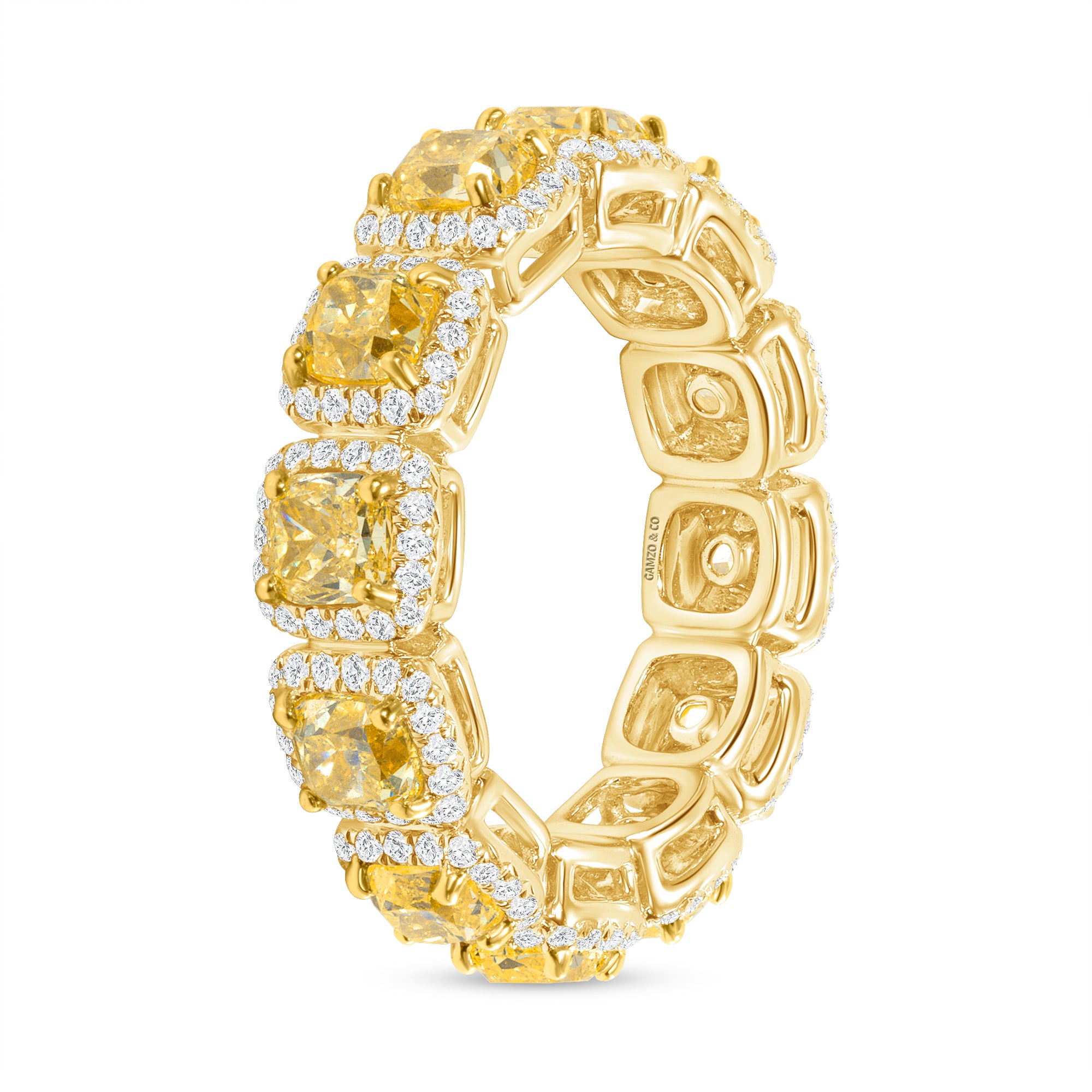 Gold Fancy Yellow Cushion Cut Diamond Eternity Band