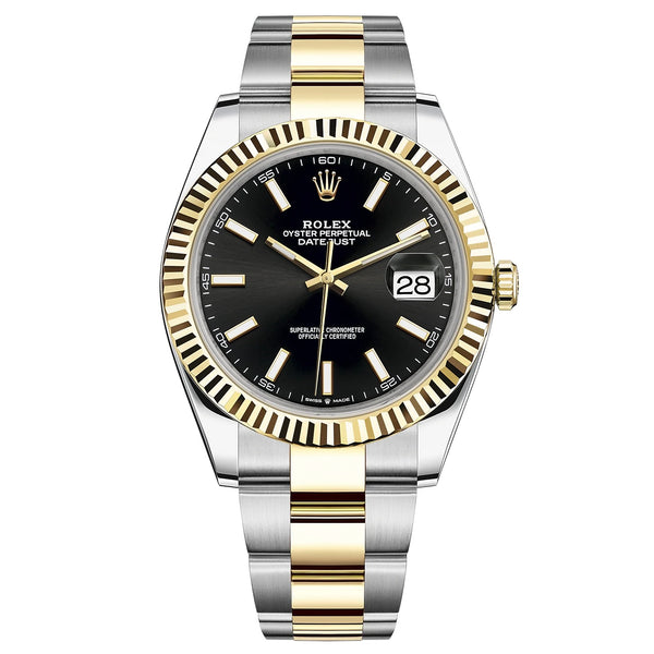 Rolex Datejust 41mm Two-Tone Yellow Gold Fluted Bezel Black Index Dial - 126333 - Brand New 2024