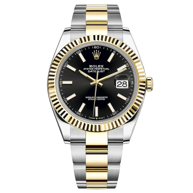 Rolex Datejust 41mm Two-Tone Yellow Gold Fluted Bezel Black Index Dial - 126333 - Brand New 2023