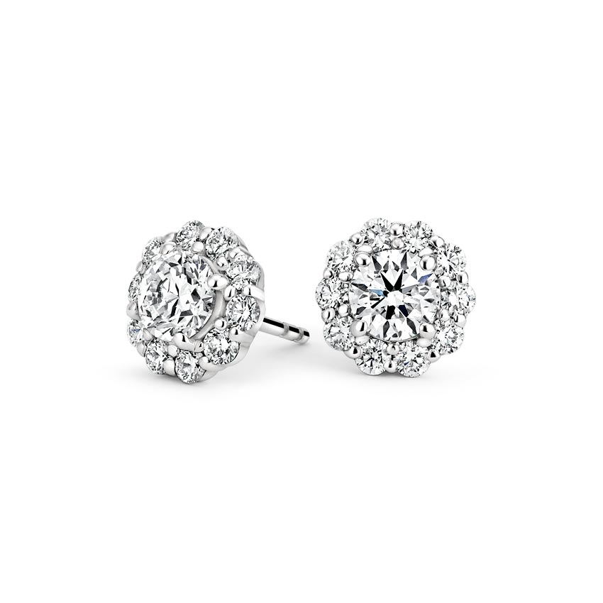 Round Cut Natural Diamond Halo Stud Earrings