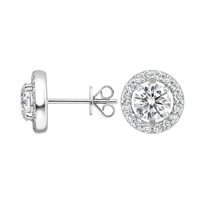 Round Cut Natural Diamond Halo Stud Earrings