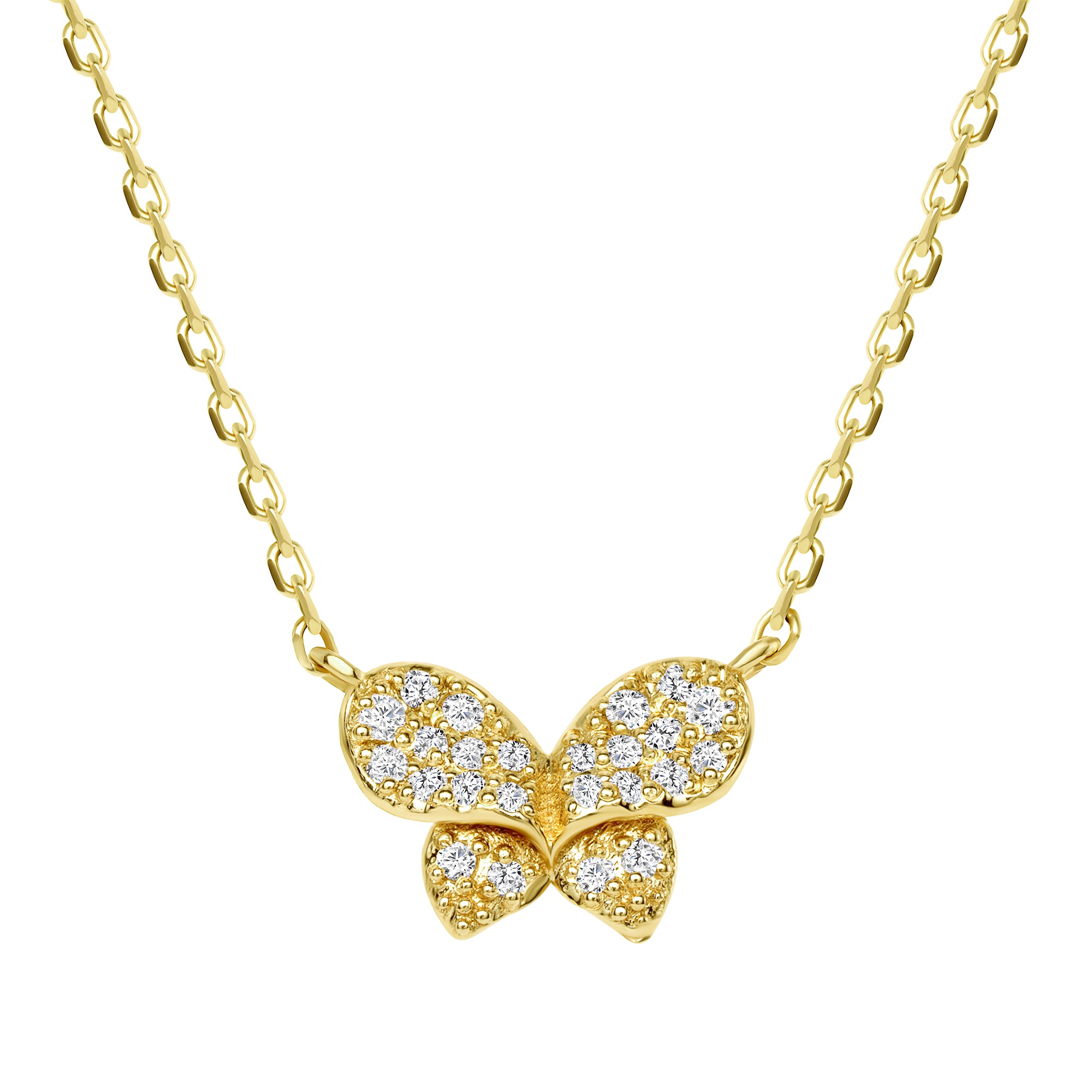 Round Diamond Butterfly Pendant Necklace