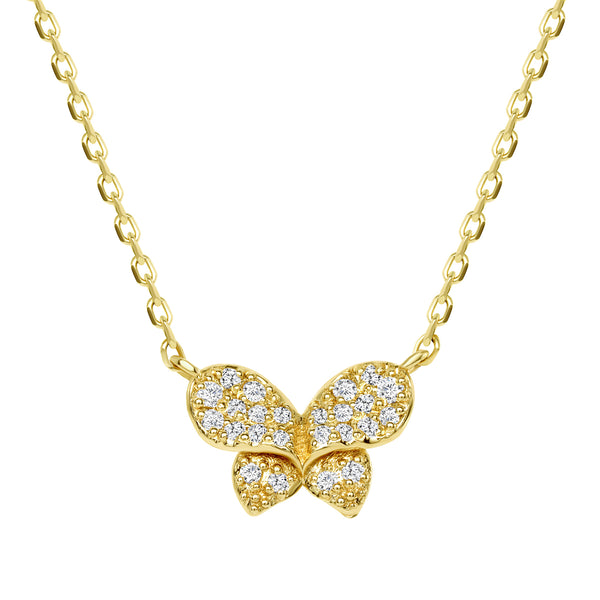 Round Diamond Butterfly Pendant Necklace