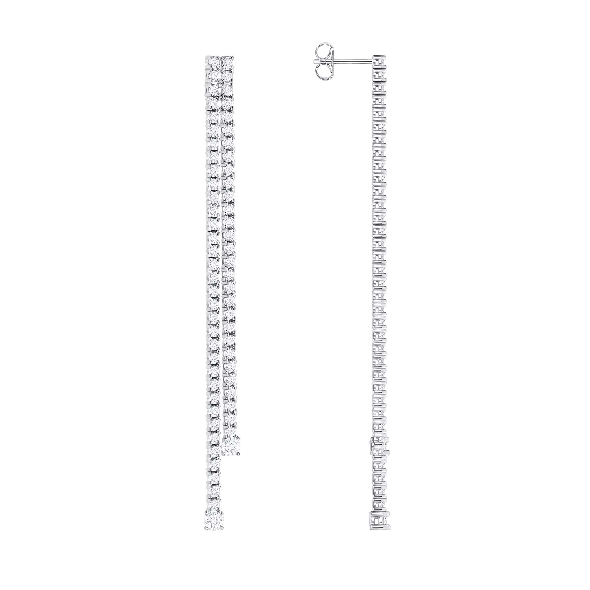 18k White Gold Graduating Drop Earrings with Round Diamonds