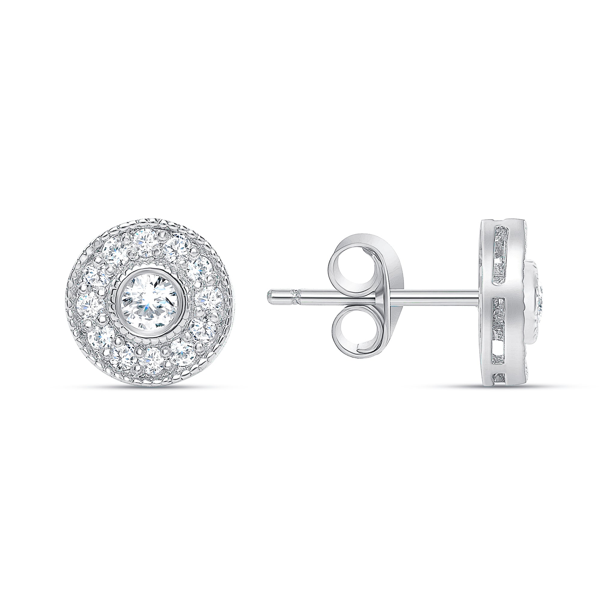 0.40cttw Round Cut Natural Diamond Halo Stud Earrings - Push-Backs