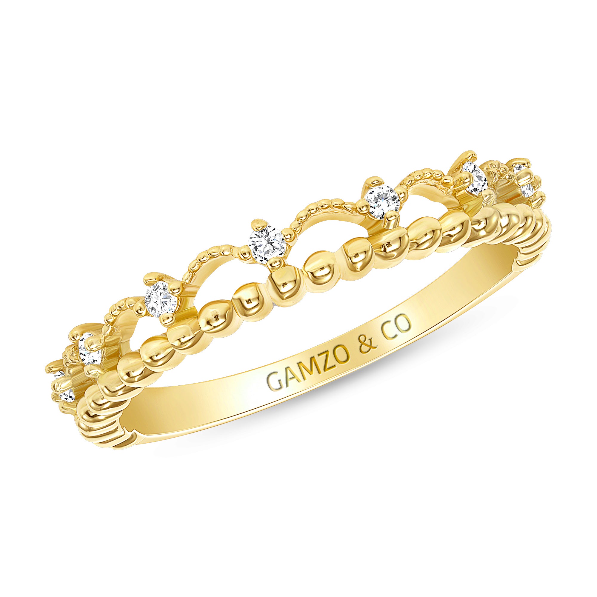 Round Diamond Crown Beaded Ring