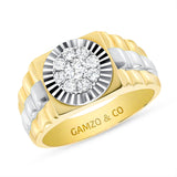 Men's Round Diamond Two-Tone Cluster Ring with Fluted Bezel