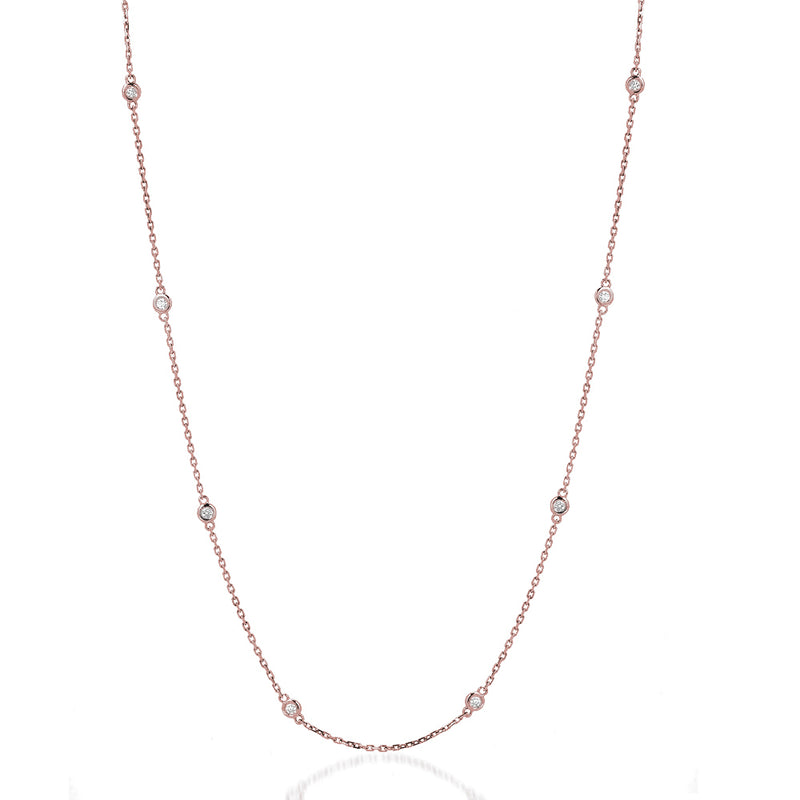 Rose Gold Diamond by the Yard Round-Cut Bezel Necklace