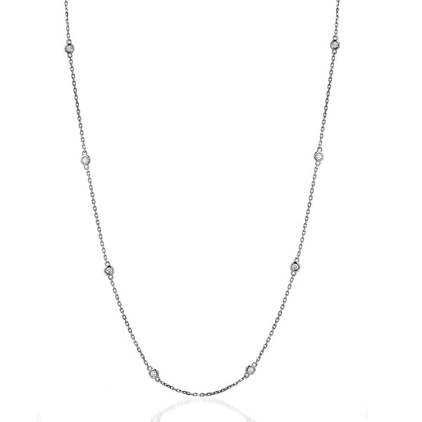 White Gold Diamond by the Yard Round-Cut Bezel Necklace