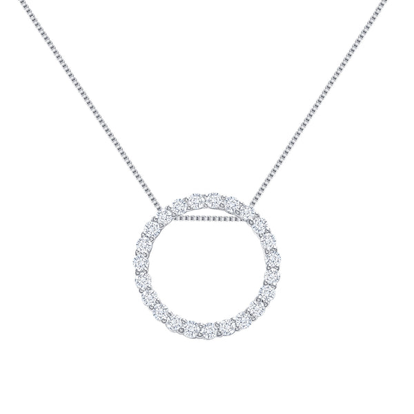 White Gold Diamond Circle Pendant Necklace