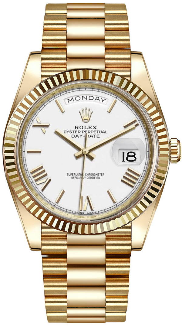 Rolex Day-Date "President" 40mm Yellow Gold White Roman Dial - 228238 - Brand New 2023