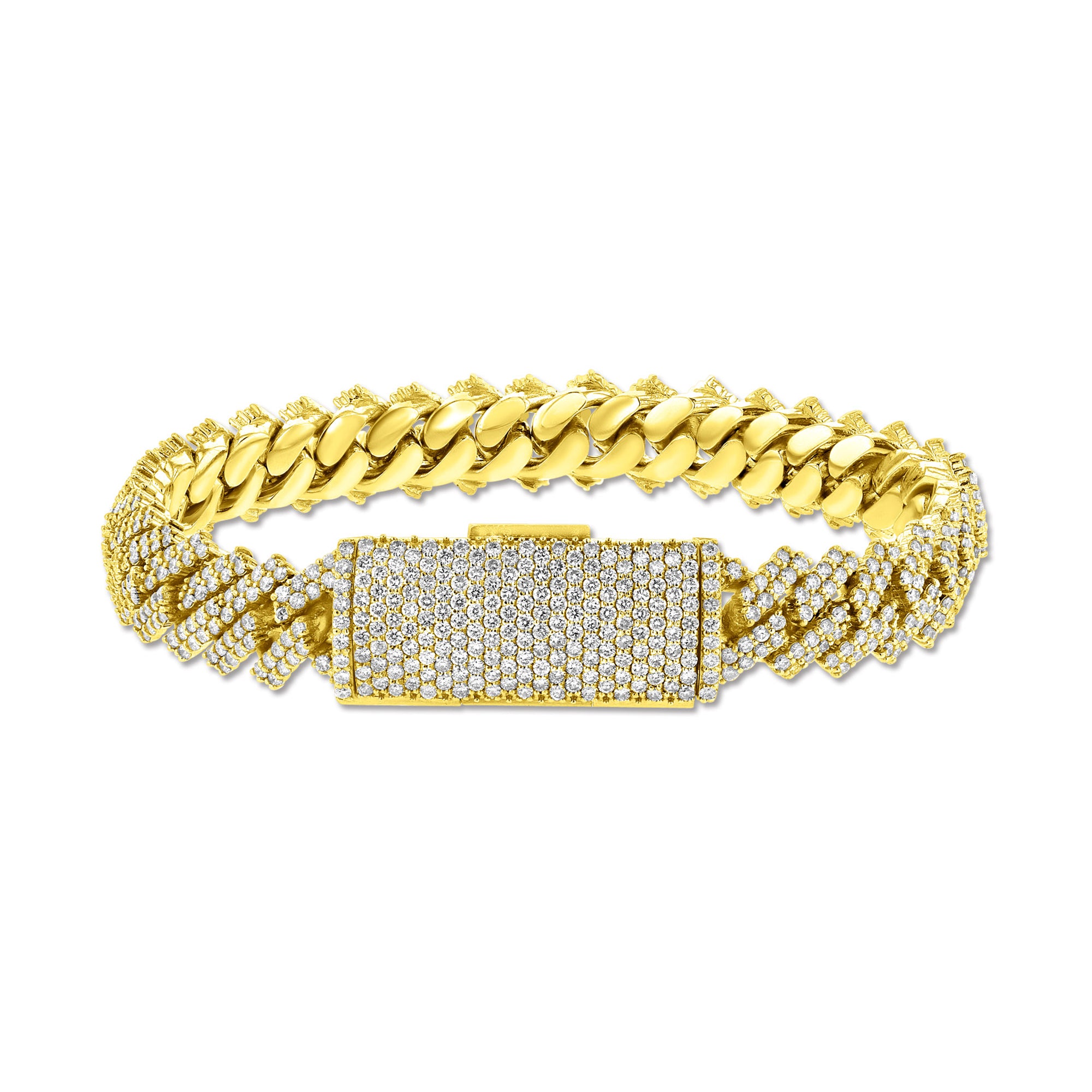14k Yellow Gold Natural Diamond Cuban Bracelet