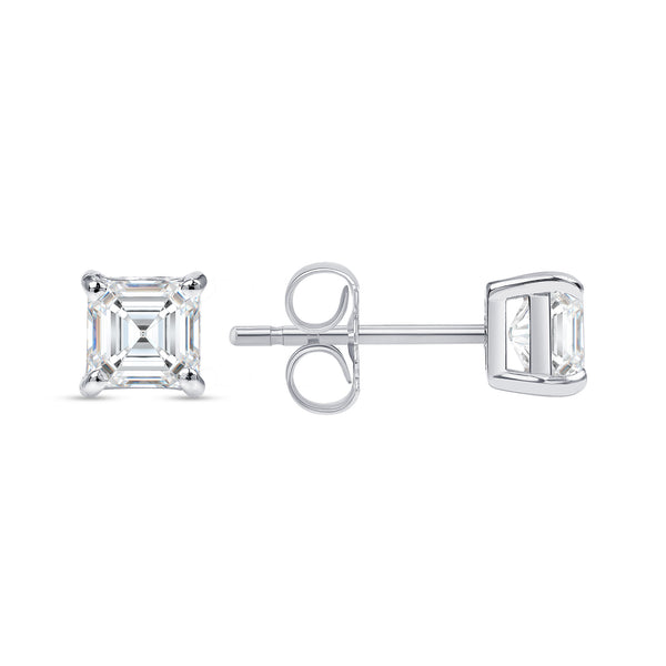 Asscher Diamond Earrings - 4 Prong Push Back Setting