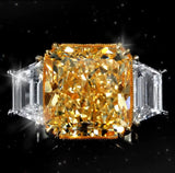 Yellow Cushion Cut Natural Diamond Engagement Ring with Tapered Baguette