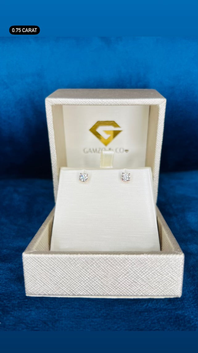 Diamond Stud Earrings -  4 Prong Push Back Martini Setting