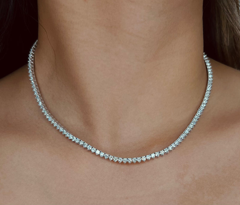 Diamond Tennis Necklace Three Prong Gamzo Co